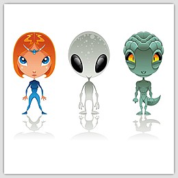 three cartoon aliens
