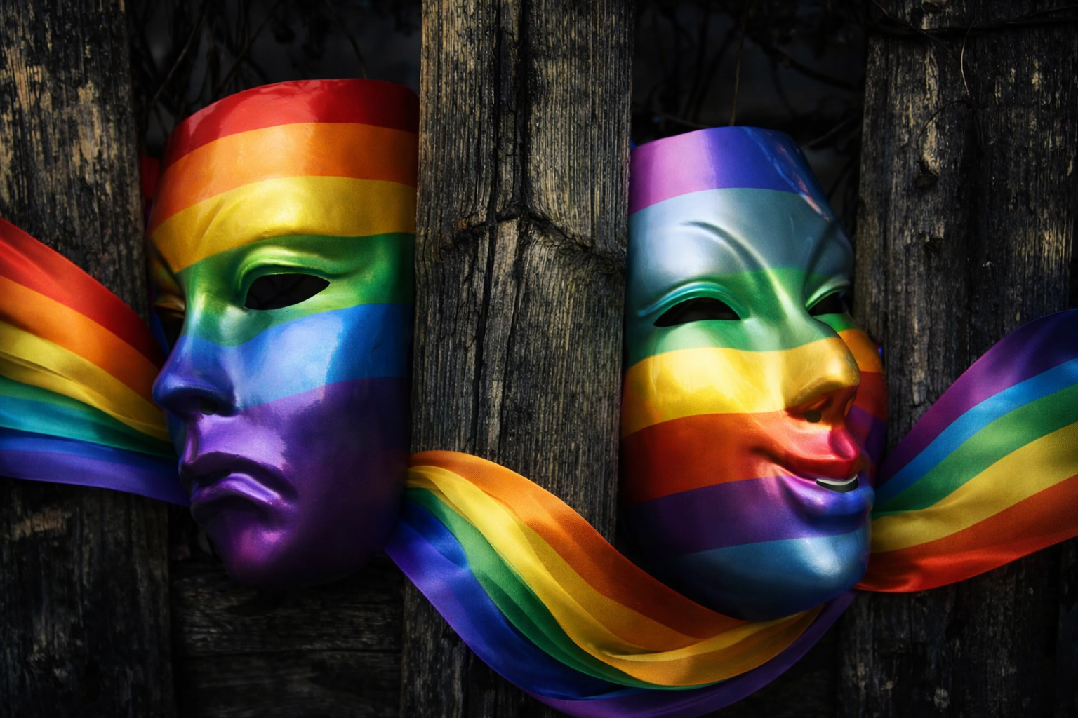 classic drama masks in rainbow colors